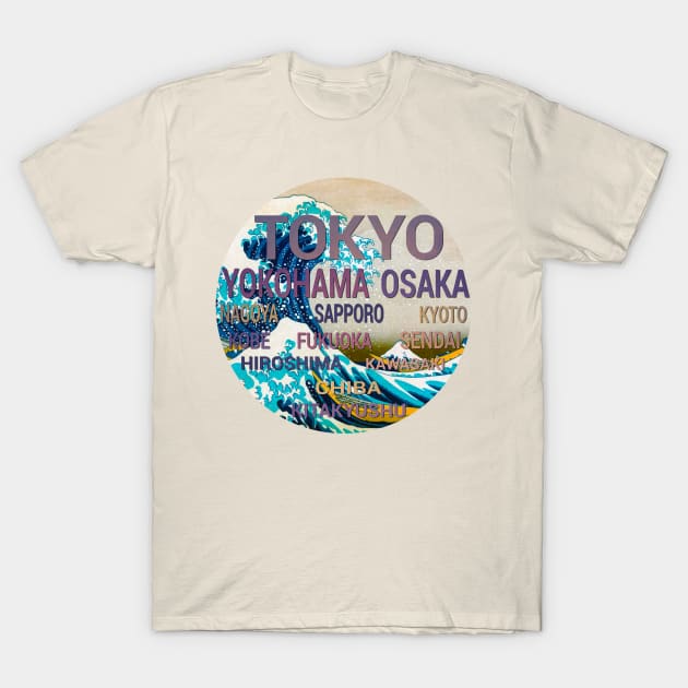 JAPAN LARGEST CITIES WITH GREAT WAVE T-Shirt by sundressed